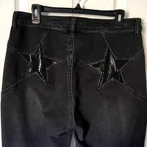 Rock & roll denim, snake star high rise flared jeans. Washed black, size 33